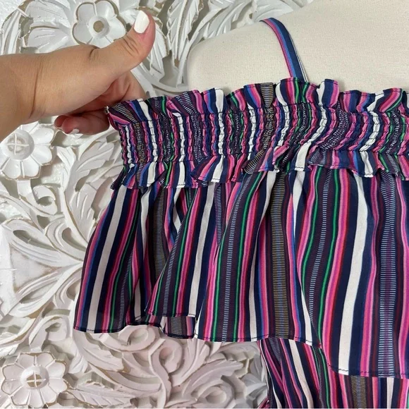 {Figue} Maya Silk Striped Cold/Off Shoulder Midi Dress, Size XS - Picture 3 of 10